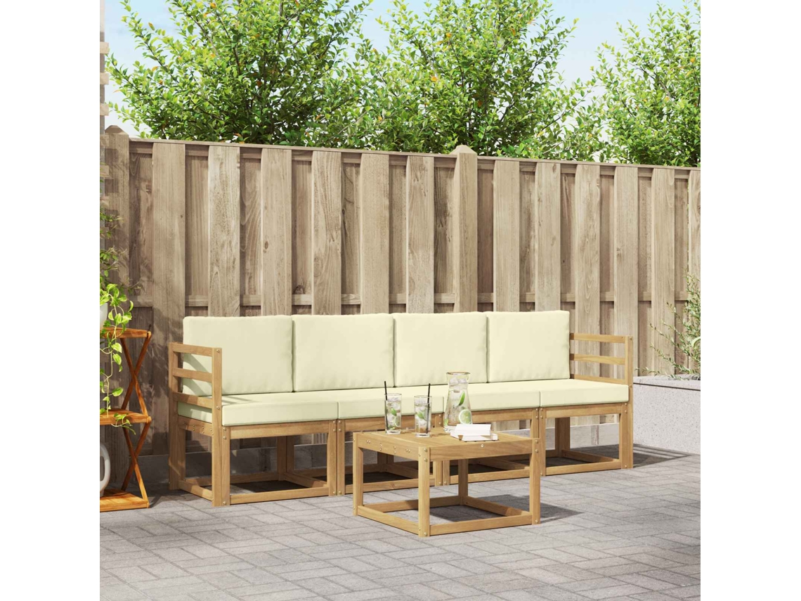 Vidaxl Conjunto De Sofás Para Exterior 5 Unid. Branco E Creme