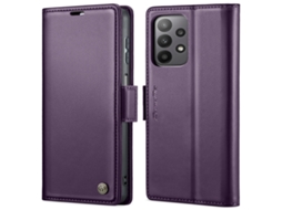 Capa Para Samsung Galaxy A23 Borboleta Fivela Litchi Textura De Telefone De Couro Rfid Antirroubo Roxo Perolado