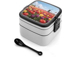 Lancheira Bento Tulip Field, Empilhável, Com Tampas, Isolada, À Prova De Vazamentos, 2-compartimentos, Reutilizável, Com