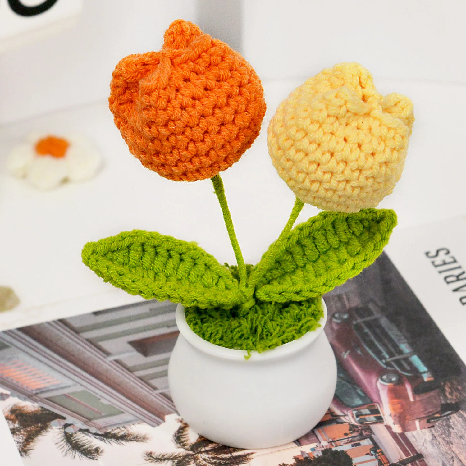 (laranja) Vaso De Flores Feito À Mão Em Crochê, O Presente Perfeito.