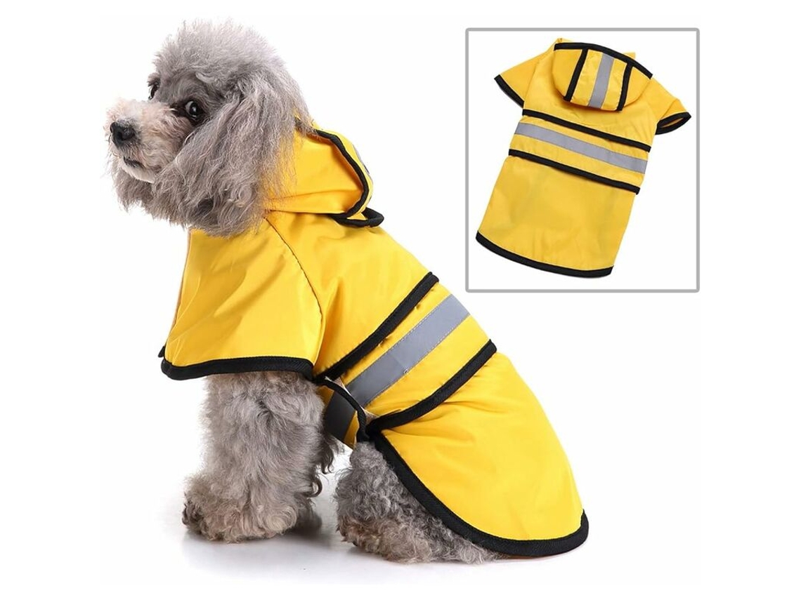 Capa De Chuva Canina, Com Capuz, Refletora, Impermeável, Ajustável, Em Pu
