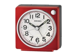 Despertador Seiko Despertador Quadrado Plástico Vermelho/preto Mostrador Branco Alarme Repetitivo Ponteiro Silencioso