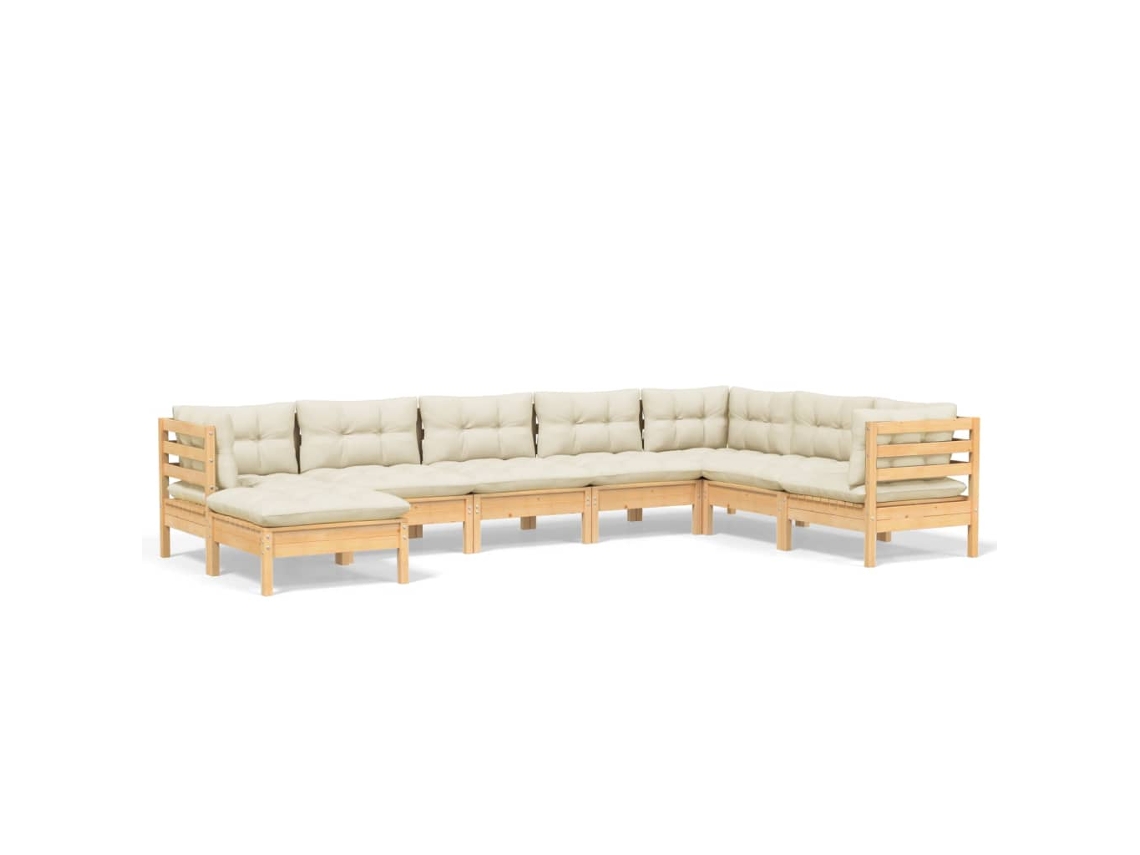 Conjunto de 8 Lounge Jardim com Almofadões Creme Pinho Maciço MAISON EXCLUSIVE