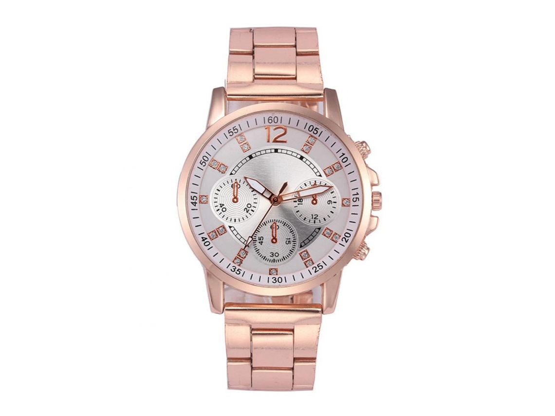 Relógio analógico de quartzo unissex casual com pulseira de aço (ouro rosa)