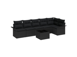 Conjunto 7 Conjunto De Sofá De Jardim Vidaxl Preto Vime Pe (297,5 X 132,5 X 69 Cm)