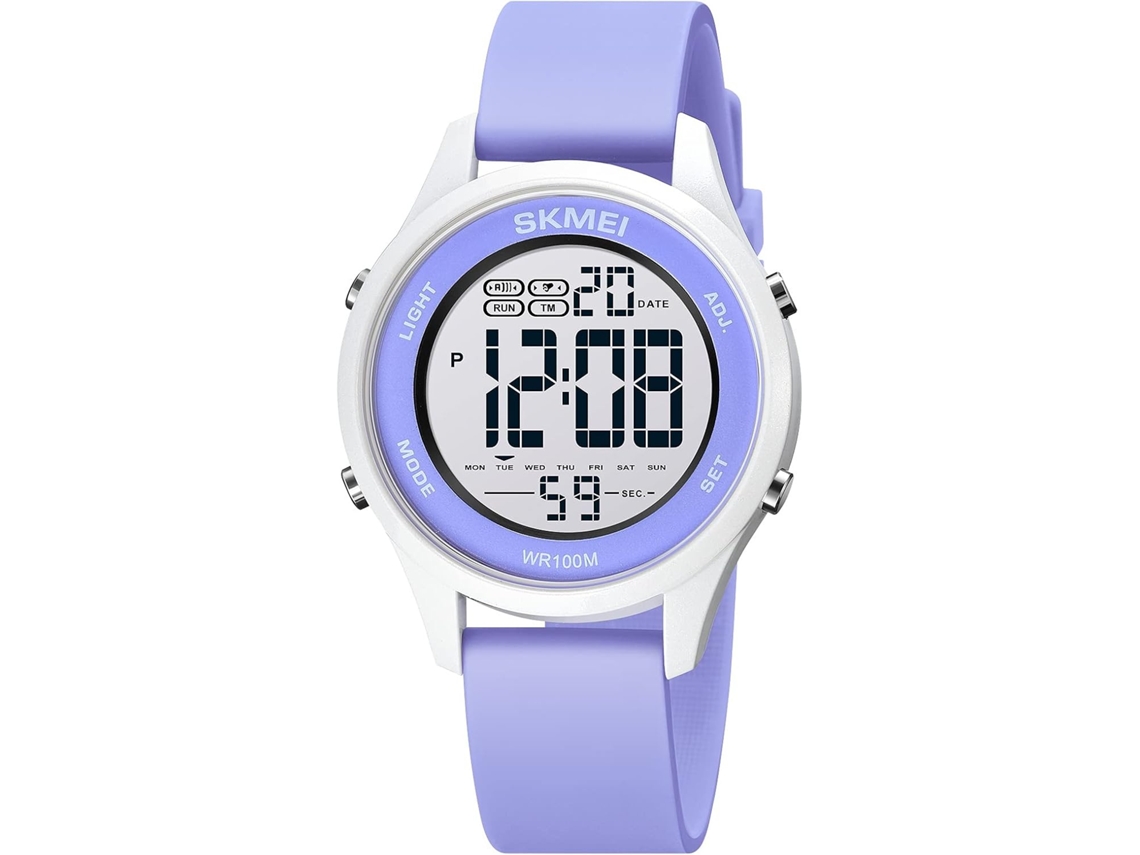 Lurelia Relógio Mecânico Feminino, Automático, Visor Digital, Alarme, Data/calendário, 12/24h, Luminoso, Duplo Fuso/mostrador, Pele, Silicone, Rosa