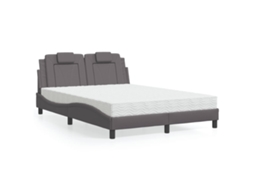 Vidaxl Cama Viana Com Colchão 120x200 Cm Couro Artificial Cinzento