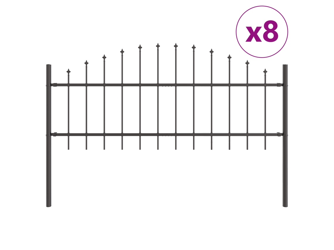 Conjunto 8 Barreira De Jardim Vidaxl Cinzento Aço Revestido A Pó (170 X 115 Cm)