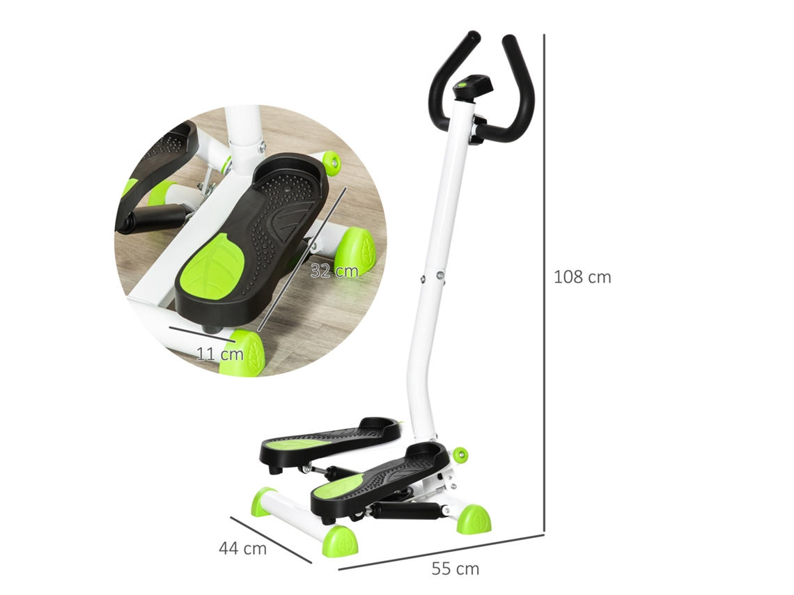 Stepper Swing Com Tela Lcd E Alças, Suporta Até 100kg, Aço E Abs, Verde, 55x44x108cm, Para Treinamento Doméstico.
