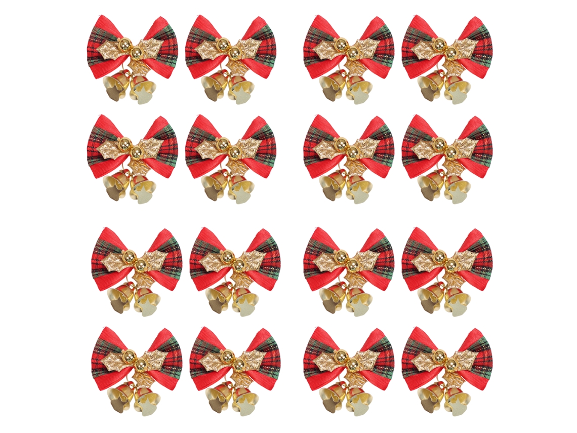 16 Laços de Natal com Sinos Mini Laços para Árvore e Decoração de Presentes NEVEANCE