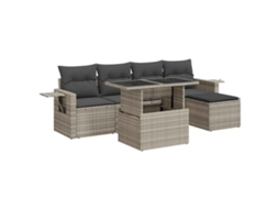 Maison Exclusive - 6 Pcs Conj. Sofás Jardim Com Almofadões Vime Pe Cinzento-claro