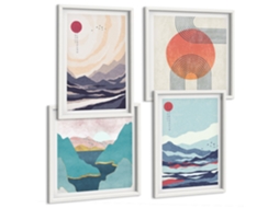 Galeria De Pinturas Murais Padrões Abstratos De Plantas Moldura Branca Quadros Para O Escritório Espelharte (conjunto De 4 Imagens)