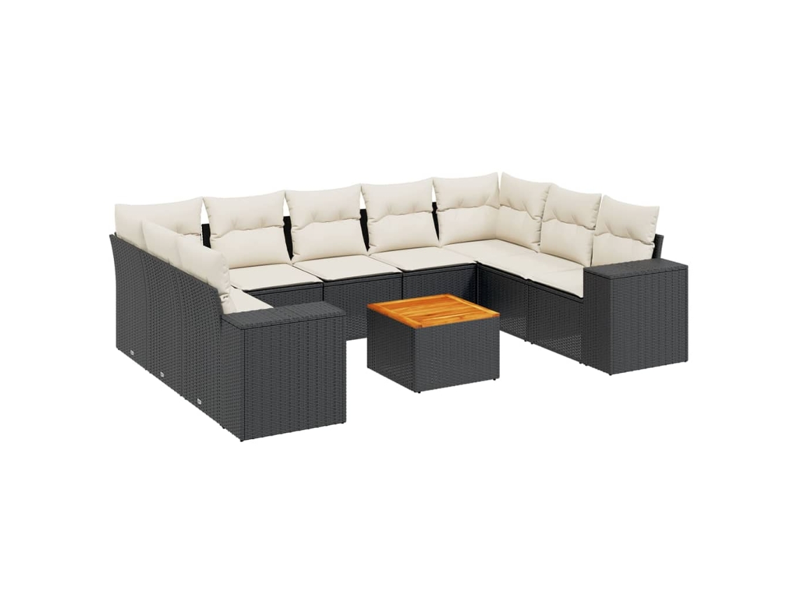 Conjunto de 10 Sofás de Jardim com Almofadões Vime Pe Preto MAISON EXCLUSIVE