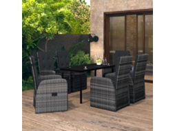 Vidaxl 7 Pcs Conjunto De Jantar Para Jardim Com Almofadões Cinzento