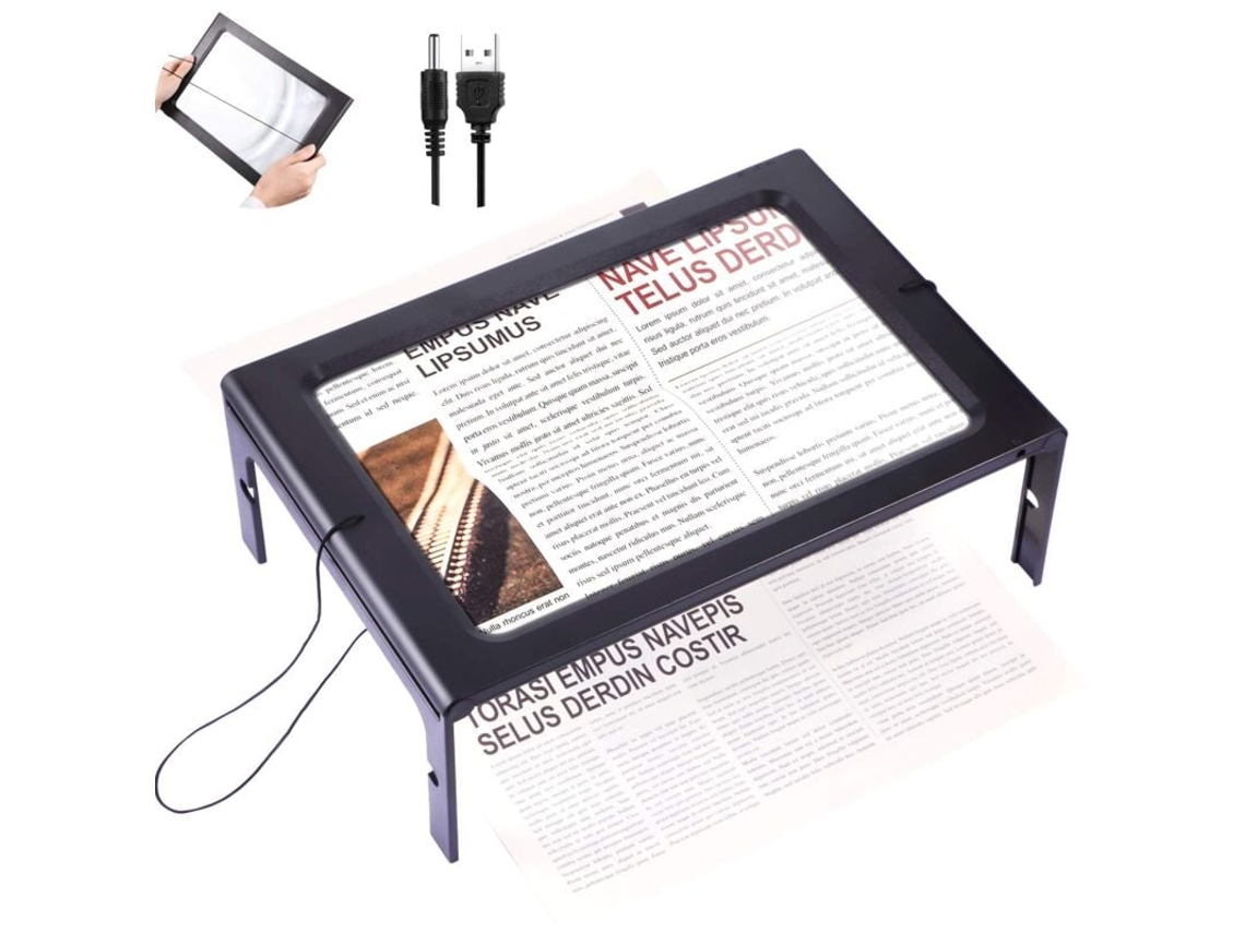 Lupa Retangular Com 12 Luzes Led Lupa Dobrável De 3x Para Uso Sem As Mãos Modo De Alimentação Dupla Ideal Para Idosos E Pess Aquaforge
