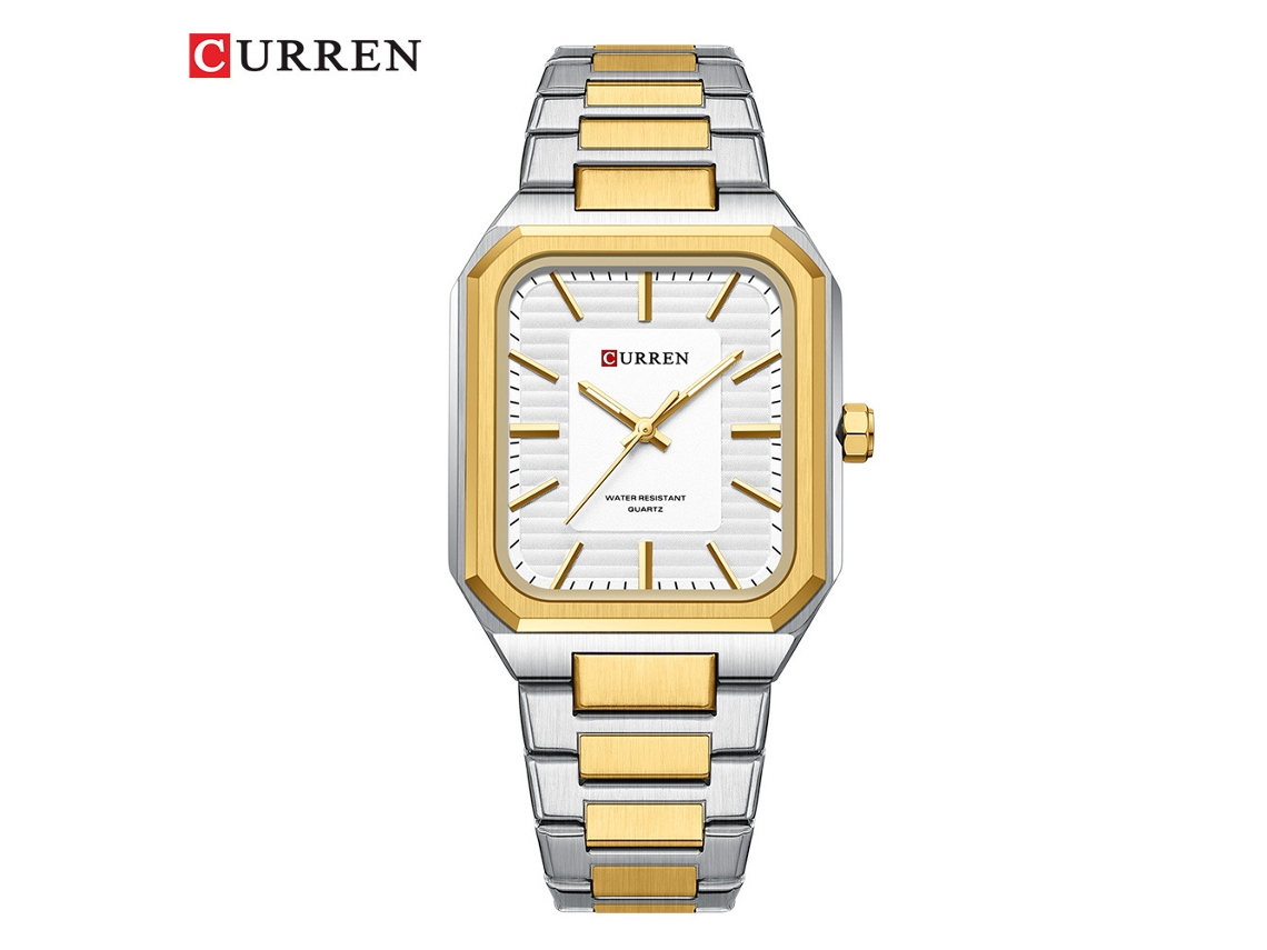 Relógio Masculino Quadrado com Elegante Pulseira de Aço. MDUG (em Dois Tons de Branco)