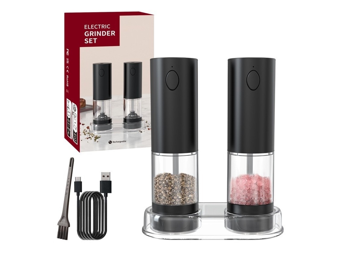 Moedor Elétrico De Pimenta, Moedor Automático De Especiarias, Moedor Elétrico De Sal E Pimenta Em Plástico Preto