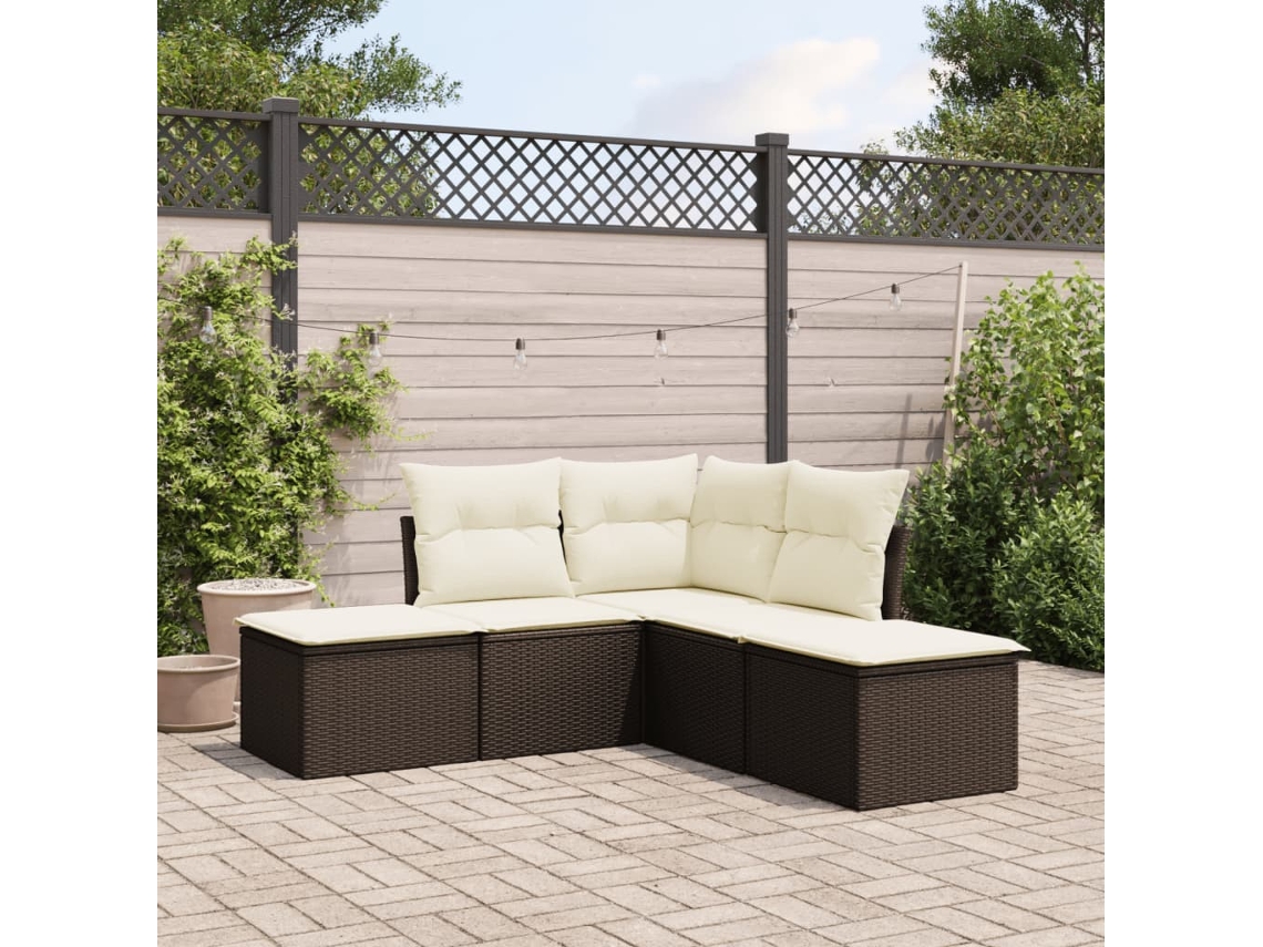 Vidaxl 5 Pcs Conjunto Sofás P/ Jardim C/ Almofadões Vime Pe Castanho