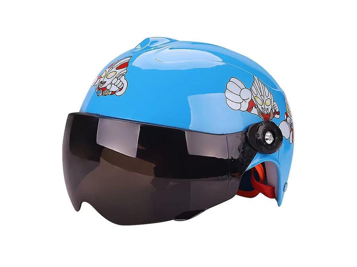 Capacete De Moto Infantil Meio Rosto Garoto Garota Cartoon Rosa Com Viseira Bicicleta Ultraman Azul