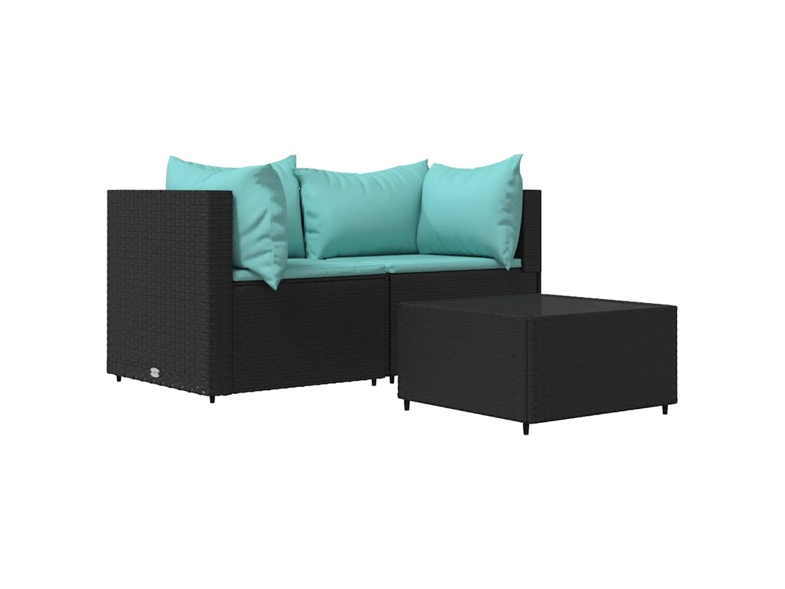 Maison Exclusive - 3 Pcs Conjunto Lounge De Jardim C/ Almofadões Vime Pe Preto