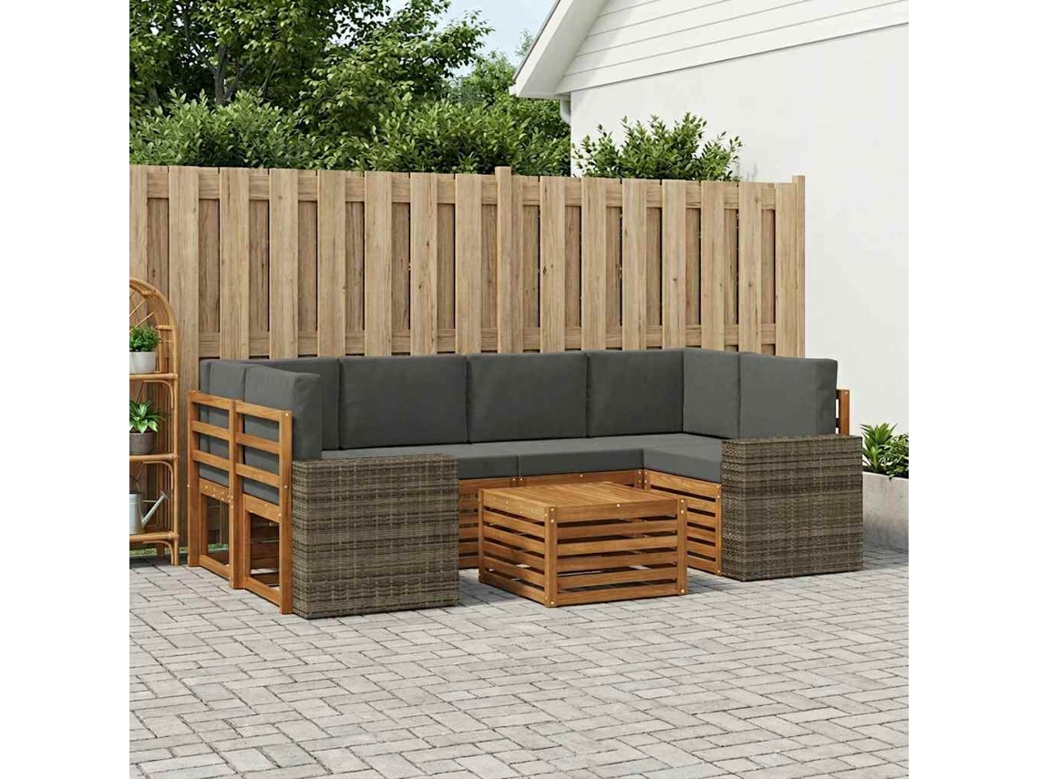 Vidaxl Conjunto De Sofás Para Exterior 7 Pcs Natural E Antracite