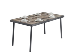 Mesa De Exterior Para 6 Pessoas, Com Aparência De Madeira, Estrutura Metálica, Resistente, 145 X 85 X 72 Cm, Cinza.