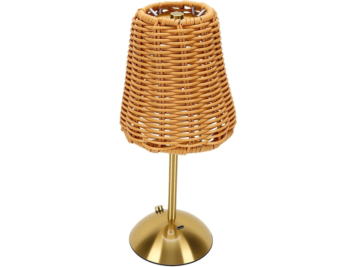 Luminária De Mesa Boêmia Portátil E Recarregável Com Led, Ideal Para Casa E Spa, Feita À Mão Em Rattan Sintético, 32x