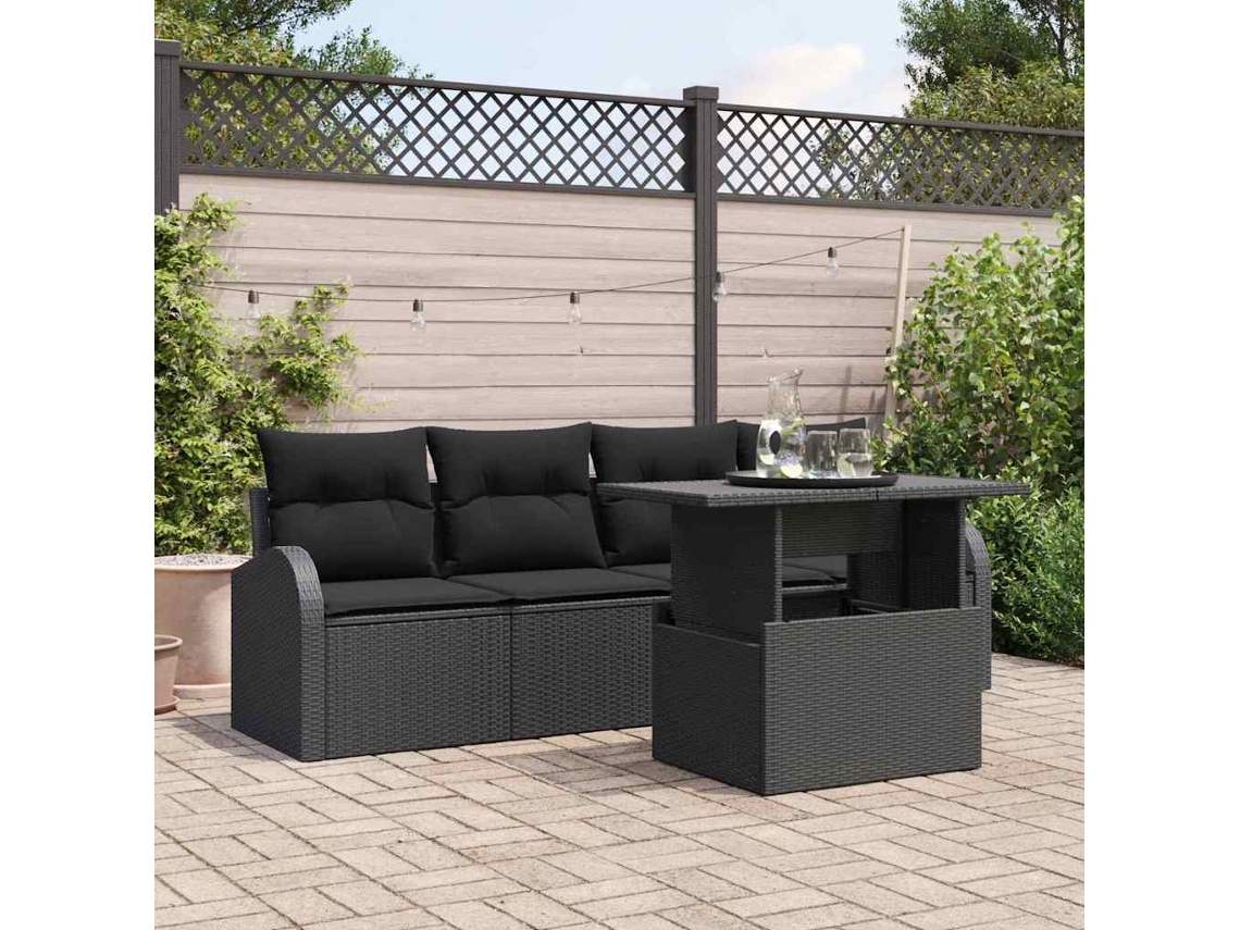 Vidaxl Conjunto De Sofá De Jardim 5 Unid. Preto Rattan Sintético