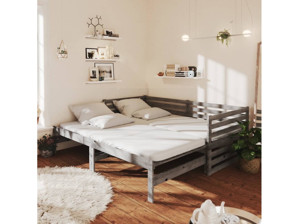Vidaxl Estrutura Sofá-cama De Puxar 2x(90x200) Cm Pinho Maciço Cinza