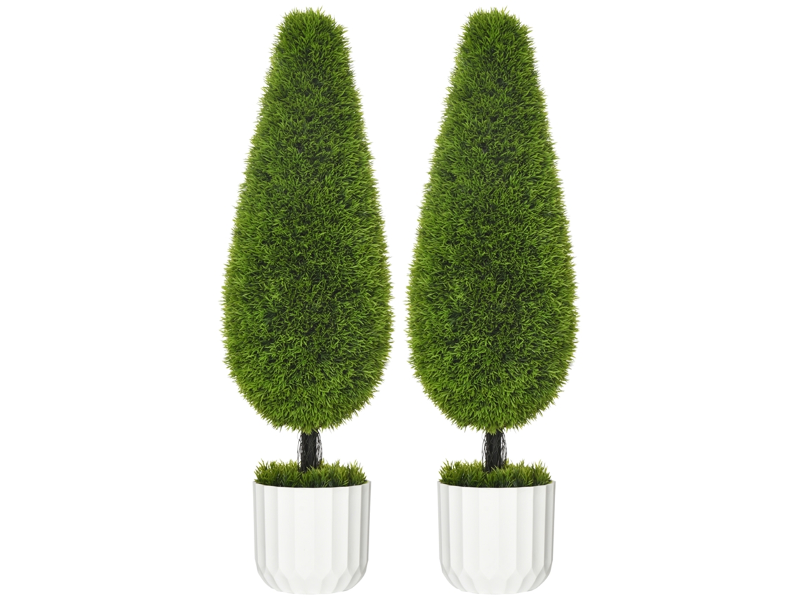 Planta Artificial de Cipreste 90cm 2 Vasos com Musgo Artificial para Decoração Interior e Exterior BTFORUS