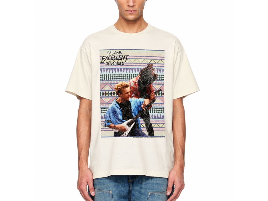 Rockinstone Bill And Ted Rockin Out Solid Natural Adult T-shirt Size:m