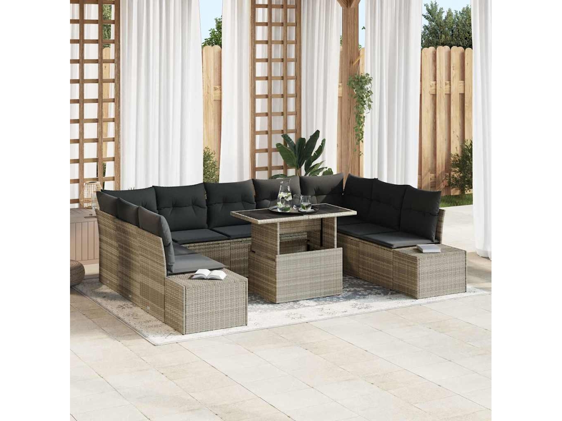 Vidaxl Conjunto De Sofá De Jardim 10 Unid. Cinzento-claro Vime Pe