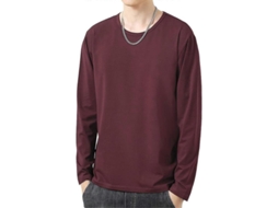 Camiseta Casual Masculina De Manga Longa Com Tecido Poliéster Macio E Respirável - Estilo Slim E Versátil Para Outono E Inverno Vinho Tinto