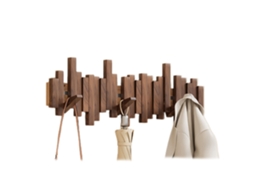 Cabide de Parede Multifuncional Dobrável em Madeira, Estilo Piano, com Design Estético em Nogueira Preta. Ganchos Preta BRILVIBERA