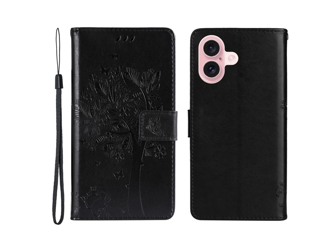 Capa Em Couro Pu Com Suporte, Paraapple Iphone 16 - Preto