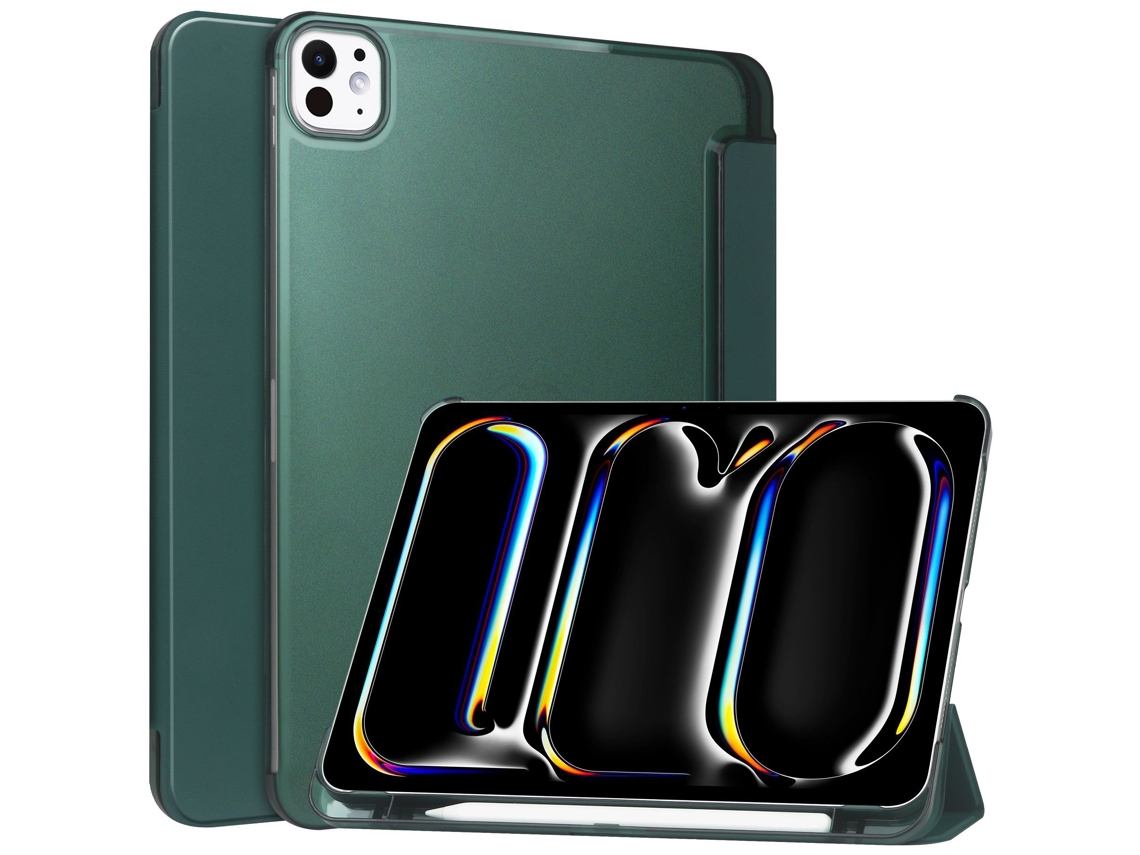 Capa Para Apple Ipad Pro 11 2024 Com Tabuleiro Para Canetas Verde Escuro