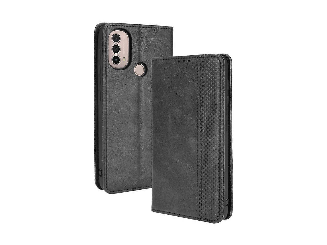 Capa De Couro Horizontal Com Textura Crazy Horse Retrô E Fecho Magnético Para Motorola Moto E40 / E30 / E20, Com Suporte, Compartimentos Para Cartões