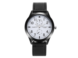 Relógio masculino Gaiety, analógico, de quartzo, com pulseira de PU e mostrador redondo preto.