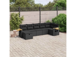 Vidaxl 7 Pcs Conjunto De Sofás P/ Jardim C/ Almofadões Vime Pe Preto