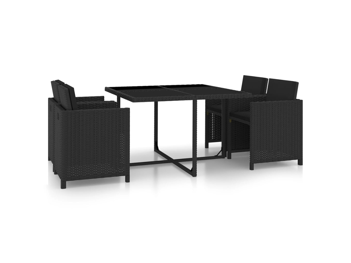 Vidaxl 5 Pcs Conjunto Jantar Exterior Com Almofadões Vime Pe Preto