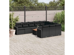 Vidaxl 11 Pcs Conjunto Sofás de Jardim C/ Almofadões Vime Pe Preto