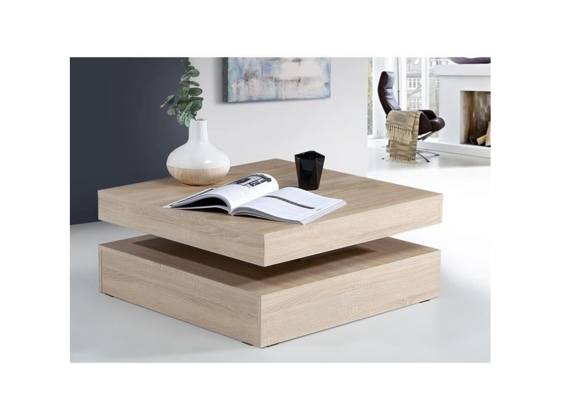 Mesa de centro com tampo giratório - Quadrada - Carvalho - 78 x 78 x 36 cm - Centro