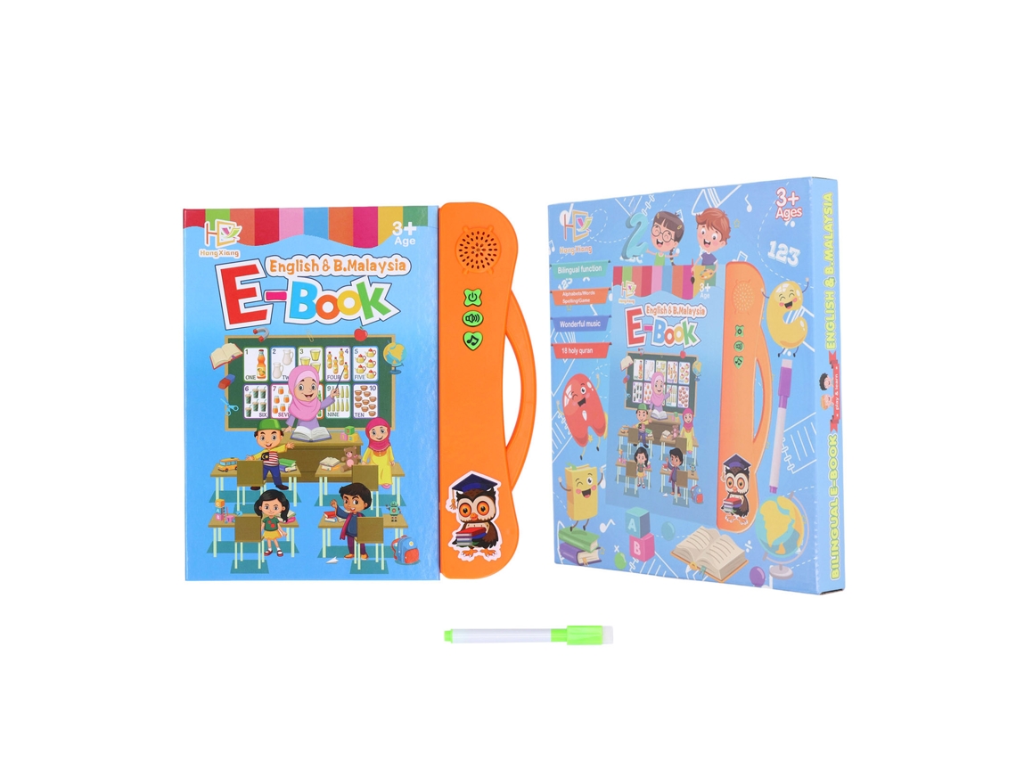 Ats livro de Sons Eletrônicos Abc em Inglês e Malaio para Crianças com Lápis Animal Fruta Aprendizagem Brinquedo Educatsivo Laranja
