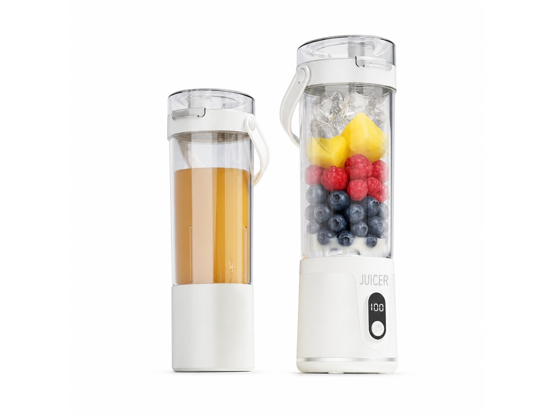 Liquidificador Portátil Elétrico Cinzento Com Ecrã Digital, Copo Para Batidos E Sumo, Uso Doméstico E Viagem