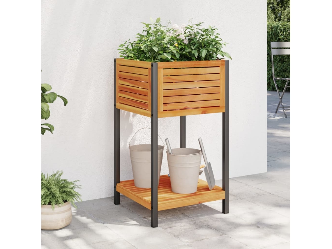 Vidaxl Vaso/floreira Jardim C/ Prateleira 45x45x80cm Acácia Maciça/aço