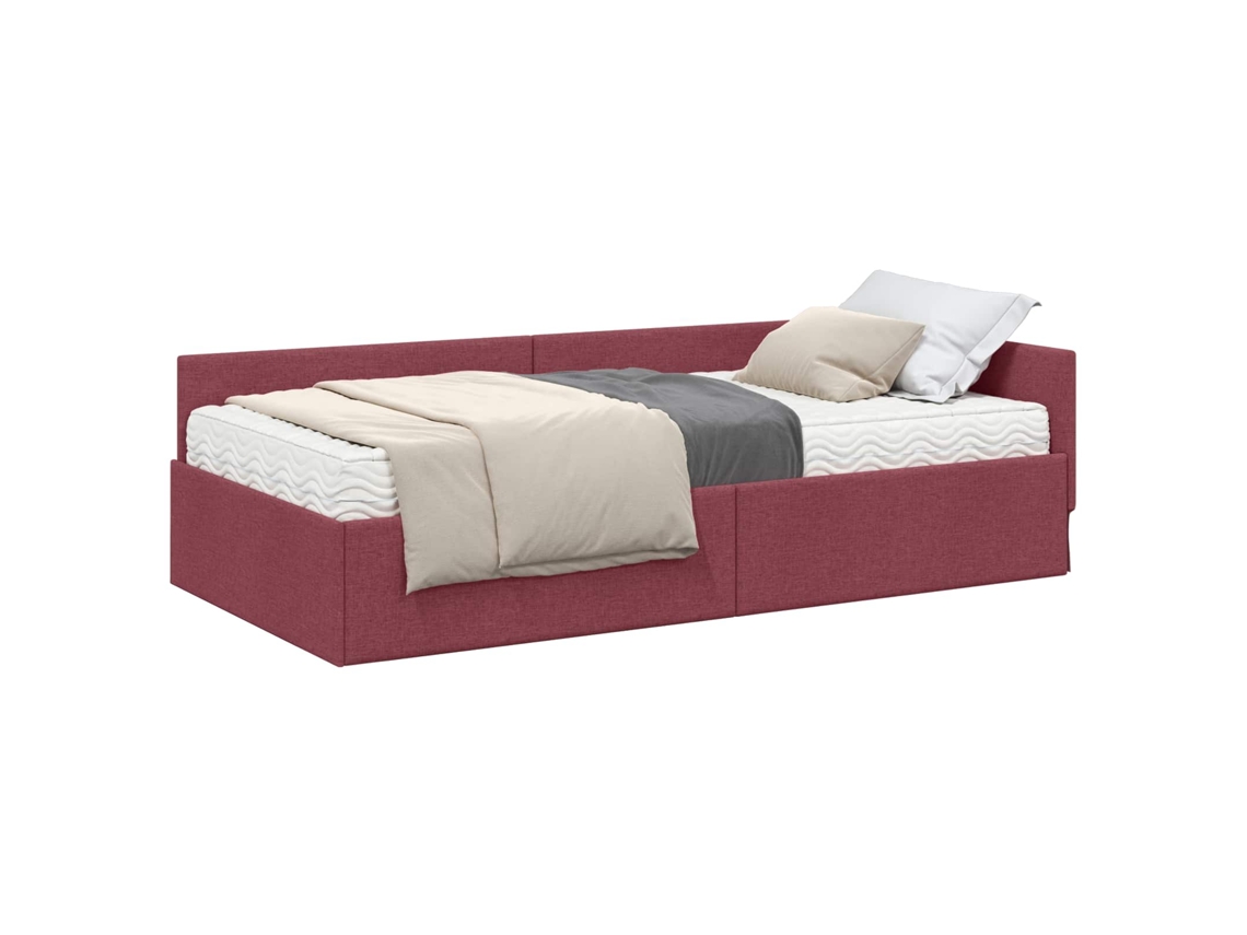SYFAX™ Estrutura de Cama de Canto com Colchão 2 Pcs Cinzeto Tecido