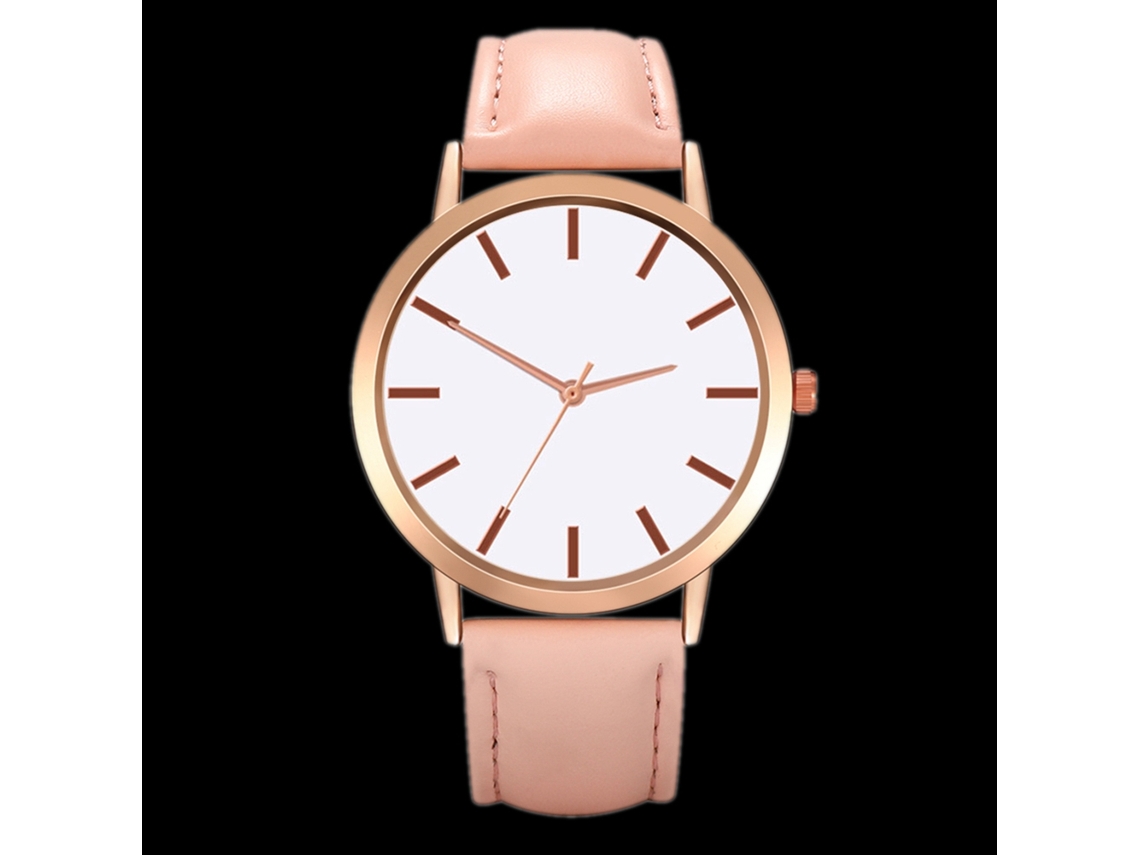 Relógio de Pulso Feminino de Quartzo com Pulseira de Couro Rosa Moda Casual