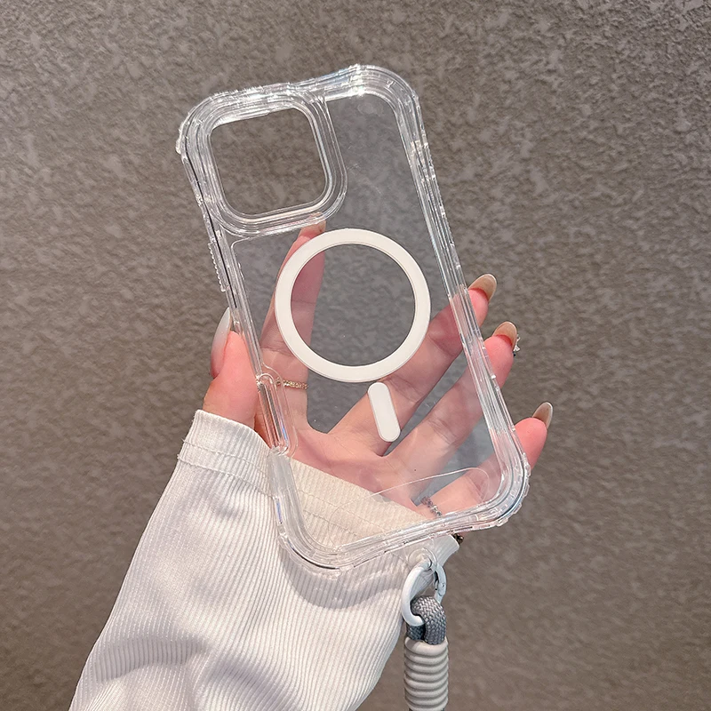 (transparente, Iphone 15 Plus) Capa De Celular À Prova De Choque Com Cordão E Tampa De Carregamento Magnético.