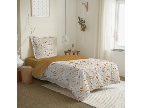 Conjunto de Lençol COTON PUR Cama Agathe Mostarda Algodão Multicor - 3pcs (190 cm)