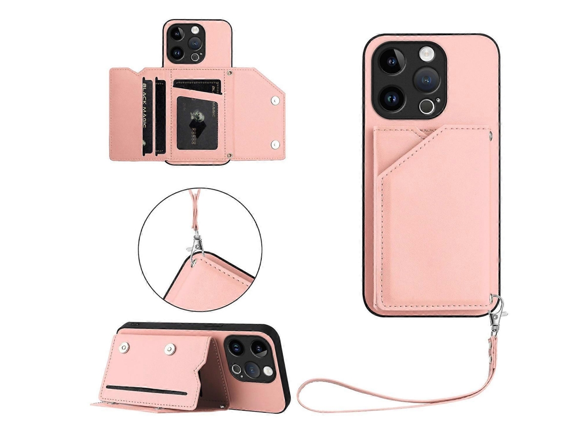 Capa Para Iphone 15 Pro Com Suporte Para Cartão E Alça De Pulso